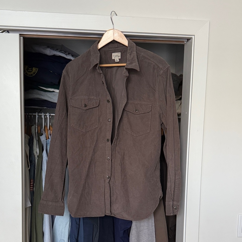 J. Crew Men's Corduroy Casual Brown Button Down Shirt Large